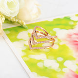 Fashion Ring Rose Golden Plated Micro CZ Diamond Fashion Three V Shape Ring for Women 