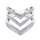 Fashion Ring Rose Golden Plated Micro CZ Diamond Fashion Three V Shape Ring for Women 