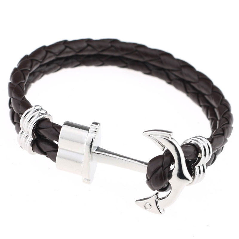 Pulseras Fashion Men Jewelry Men's PU Leather Bracelet Friendship Unisex Punk Rock Anchor Bracelets Bangles For Women Gift