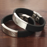 Punk Cross Bracelets & Bangles Stainless Steel And Black Genuine Silicone Men Bracelet 16MM Width Adjustable