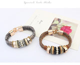 Punk Fashion Leopard Snake Leather Bracelet for Women Men Gold Magnet Buckle with Crystal Beads Circle Bracelets Bangles bijoux
