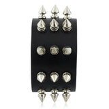 Punk Gothic Rock Three Row Metal Cone Stud Spikes Rivet Leather Wristband Bangle Wide Cuff Bracelet 