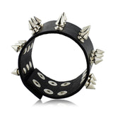 Punk Gothic Rock Three Row Metal Cone Stud Spikes Rivet Leather Wristband Bangle Wide Cuff Bracelet 