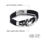 Punk Rock Mens Black Durable Leather Bracelets Gothic Skull Cuff Bangle Stainless Steel Skeleton Pulseiras Masculinas