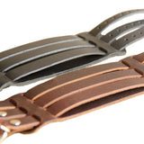 Punk Rock New 2 Layer Belt Men Genuine Cow Leather Bracelet 3 Buckle Wristband Cuff Bangle