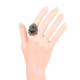 Punk Rock Ring Jewelry Silver Restoring Ancient Ways Black Agate Stones Hollow Out Female Personality Hipster Index Finger Rings