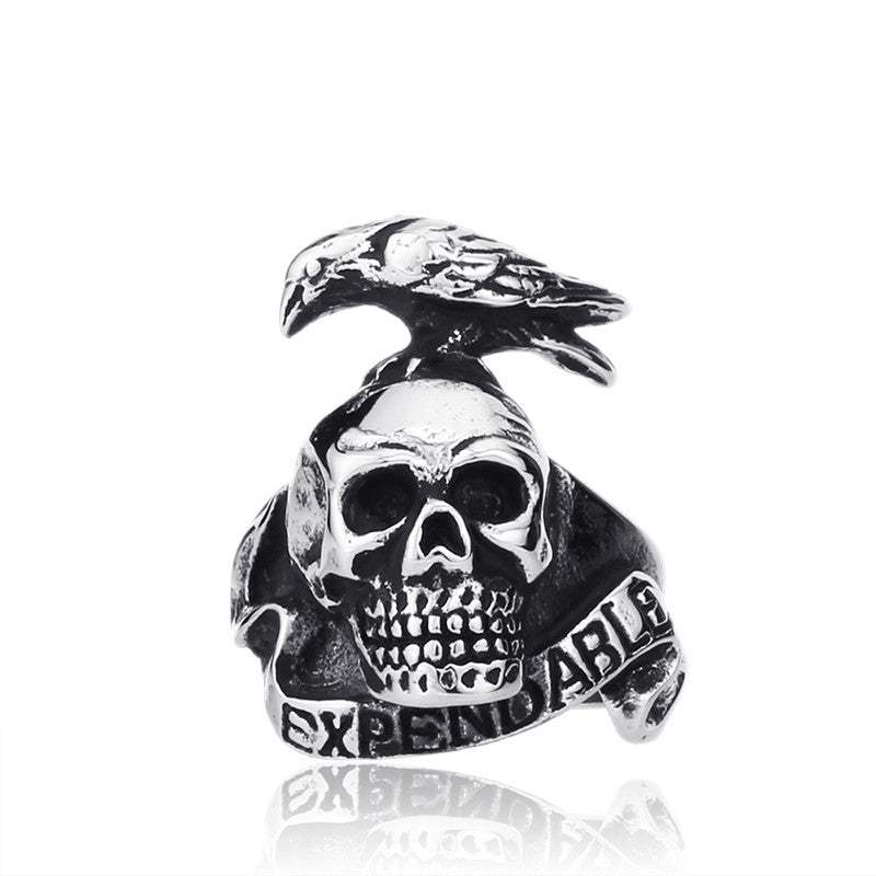 Punk Style Expendable Ring For Men 316L Stainless Steel Bird On Skull Ring Jewelry