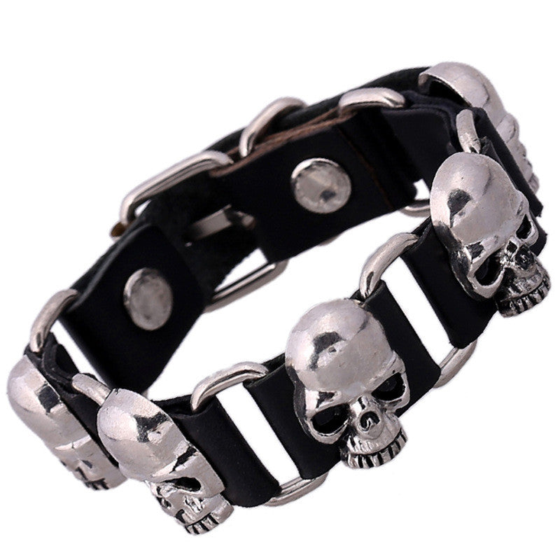 Punk Style Personality Skeleton Skull Bracelet New Fashion Genuine Leather Charm Bracelets Bangles for Unisex Women Men Jewelry