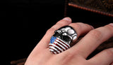 Punk American Flag Stainless Steel Skull Ring for Man Personality Biker Jewelry 