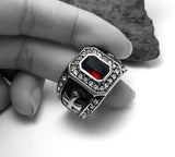 Punk Real Stainless Steel Ruby Men Ring Big Red Stones Finger Rings For Man High Quality Mens Rings Male Jewelry Accessory Anel