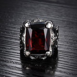 Punk Real stainless steel Ruby Ring Men's 13KT big red stones Finger Rings for man High Quality
