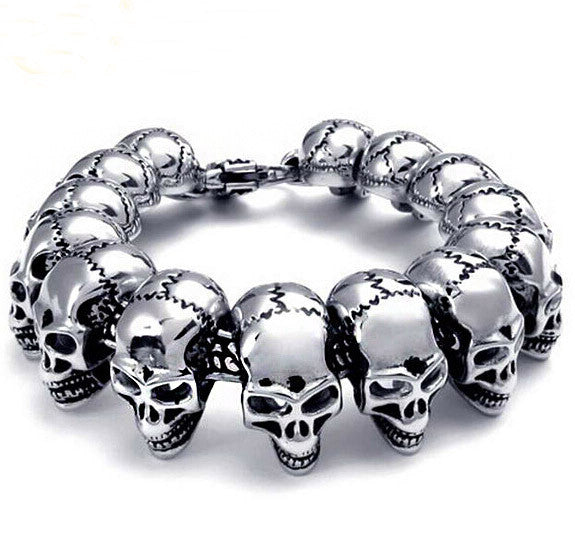 Punk Rock Charm Bracelet Stainless Steel Skull Skeleton Men's Bracelets & Bangles Cool Male Jewelry Wristband