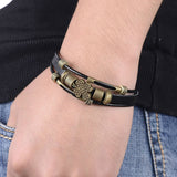 Punk Style Men's Bracelet Pulseras Wrap Braided Vintage PU Leather Clover Charm Bracelets & Bangles Wristband Men Jewelry