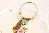Punk Vintage Turquoise Tassel Bangle pulseras Alloy Gold Color Classic Leaf Feather Bangles Fine Jewelry