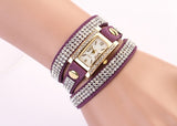 New design women vintage cow leather strap watches,set auger rivet bracelet women dress watches,women wristwatches