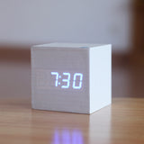 Exquisite Square Digital Alarm Clock 4 Color LED Display Thermometer Sound control Wood led clock Home decoration Novel gift