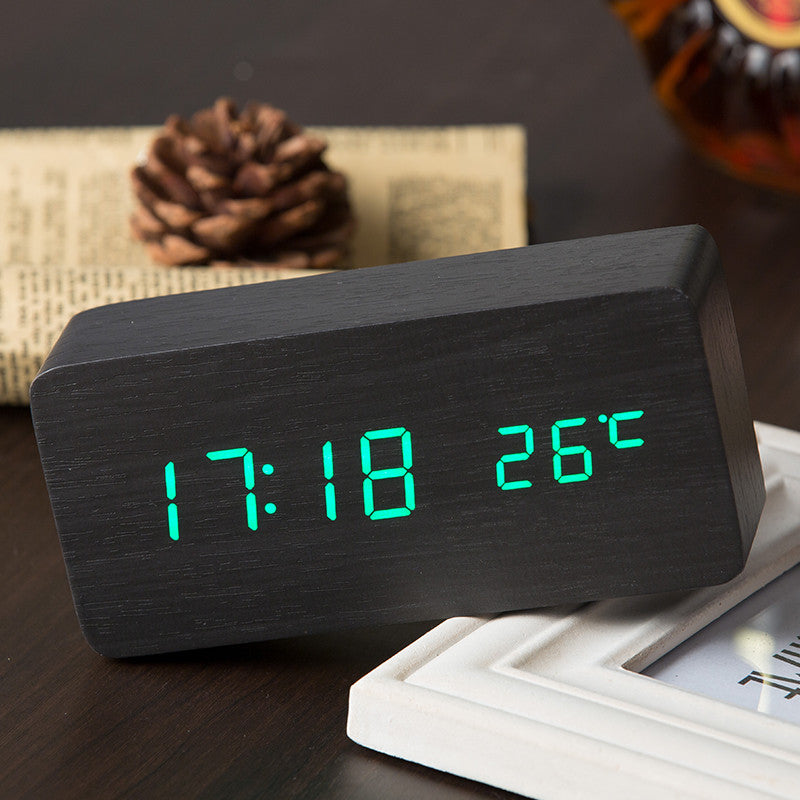 Quality Digital LED Alarm Clock Sound Control Wooden Despertador Desktop Clock USB/AAA Powered Temperature Display