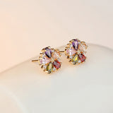Real 18K Gold Plated Stud Earrings with Colorful Zircon For Girlfriend Gift Luxury jewelry
