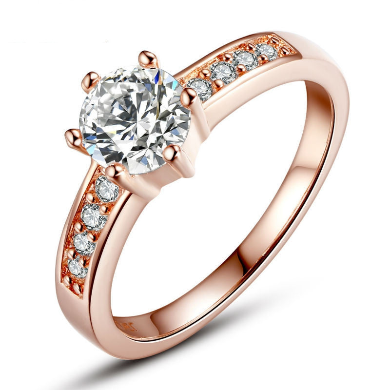 Real 18K Rose Gold Plated Ring for Women with Paved Micro AAA CZ Christmas Jewelry
