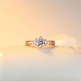 Real 18K Rose Gold Plated Ring for Women with Paved Micro AAA CZ Christmas Jewelry