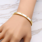 Gold Plated Stainless Steel Natural Shell Bracelets Bangles, Roman Letter Crystal Bangle For Women Jewelry pulseiras joyas
