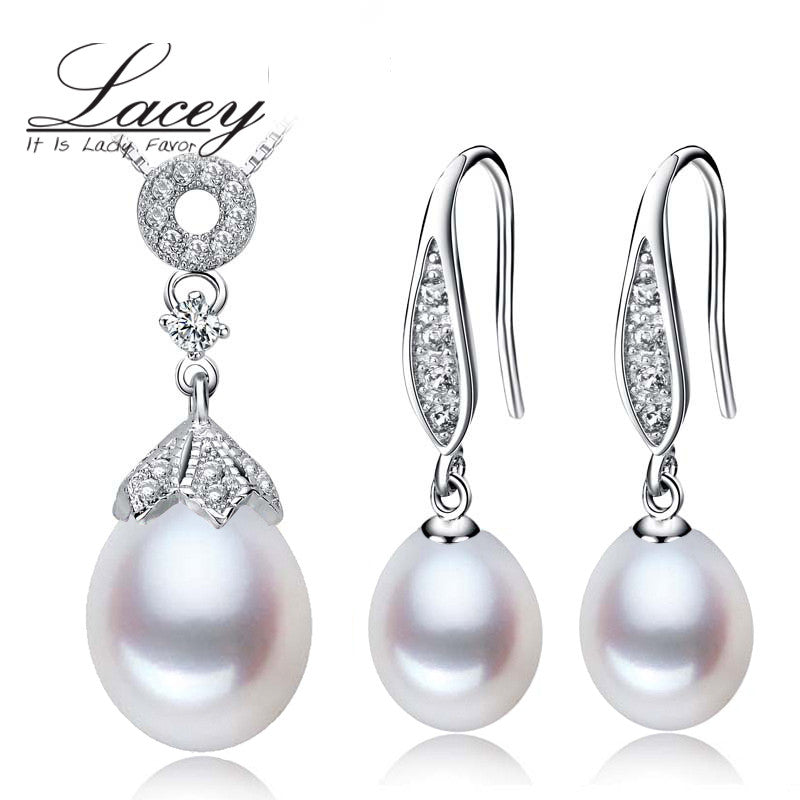 Real freshwater bridal jewelry sets with pendant earring,wedding 925 silver fine natural white pearl jewelry sets for women gift