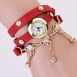 New Arrivals Women Leather Strap Watches Set Auger Rivet Bracelet Women Dress Watches Wristwatches Luxury Hand Wind Drill