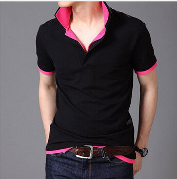 Double collar lapel Wireless Laptop Mens T Shirt men's short Sleeve t shirt slim London brand t-shirt men