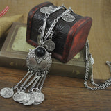 Retro Antique Silver Color Tibetan style Long Coins Boho Necklace Tassel Pendant Necklace for women Jewelry