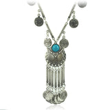 Retro Antique Silver Color Tibetan style Long Coins Boho Necklace Tassel Pendant Necklace for women Jewelry