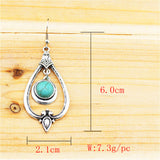 Retro Craft Vintage Look Antique Silver Plated Flower Turquoise Dangle Drop Earrings