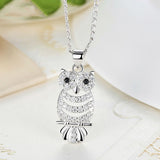 Retro Owl Pendant Necklace with AAA Austrian Zircon 18K White Gold Plated Women Clothing Accessories