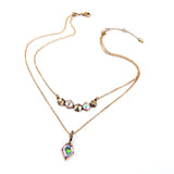 Retro Rhombus Multicolor Imitation Gems Concise Style Female Pendant Necklace 