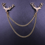 Retro Style Jewelry Good Luck Deer Personalized Brooches For Women Tassel Chain Alloy Collar Pin Brooch 
