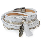 Rhinestone Feather Wide Multilayer Leather Bracelet Magnetic Tassel Bracelet Women Wrap Charm Boho Bohemian Bracelets Bangle