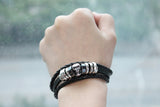 Rock Punk Men Leather Bracelet High Quality Skull Charms Bracelets &Bangles 8.5inches Bracelets