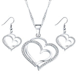 Romantic Heart Pattern Crystal Earrings Necklace Set Silver Color Chain Jewelry Sets Wedding Jewelry Valentine's Gift