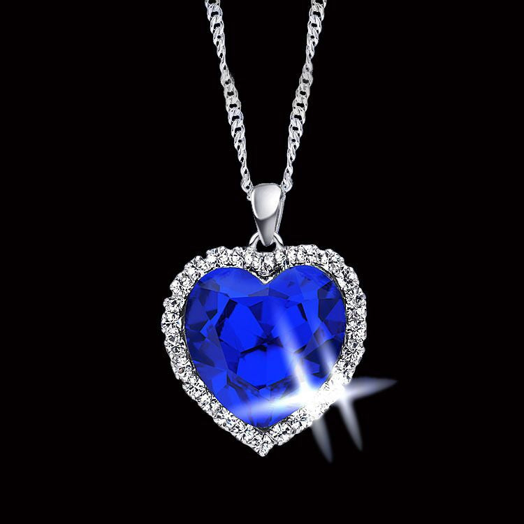 Romantic Titanic Ocean Heart Pendant Necklaces For Women Blue Crystal Rhinestone Choker Necklace Silver Plated Jewelry