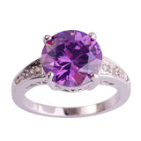 Romantic Women Purple Jewelry Chic Round Cut Purple Amethyst Silver Wedding Ring