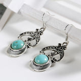 Romatic Turquoise Earrings for Women Fashion Flower Oval Earrings in Jewelry Vintage Silver Color Earrings