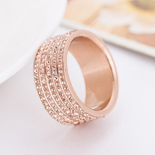 Rose Gold Plated Stainless Steel Jewelry Crystal Wedding Rings for women