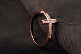 Rose Gold Plated Fashion Opening Cross Ring with Zircon Crystal Female Jewelry