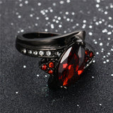 Ruby Jewelry Black Gold Filled Horse Eye Style CZ Wedding Engagement Ring For Women Gifts Fashion Jewelry 