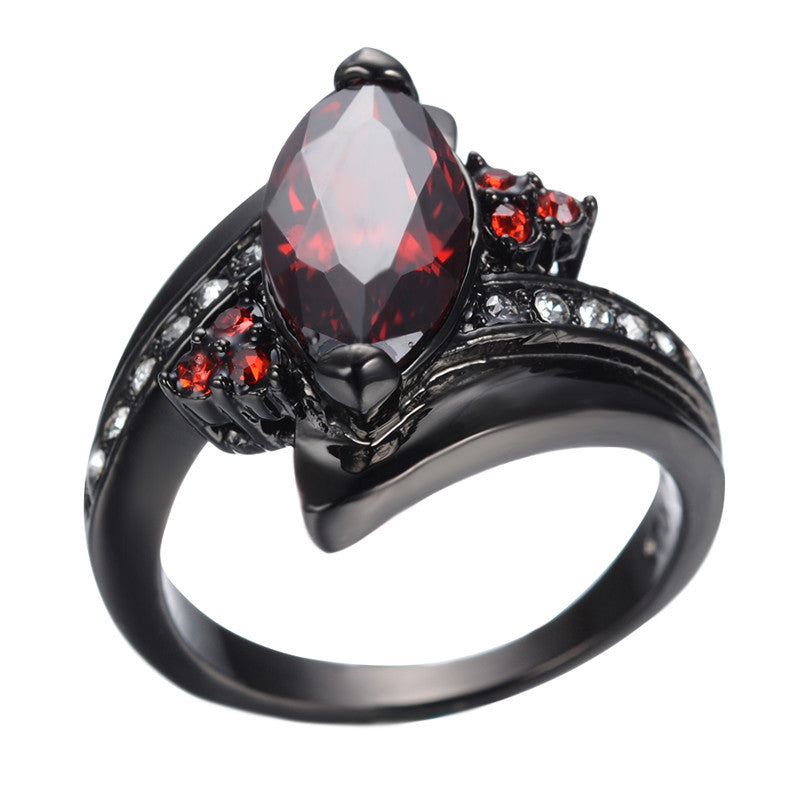 Ruby Jewelry Black Gold Filled Horse Eye Style CZ Wedding Engagement Ring For Women Gifts Fashion Jewelry