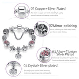 Russia Belarus Popular Women Bracelet 925 Silver Heart Charm Bracelet & Bangle With Vintage Silver Beads Jewelry 