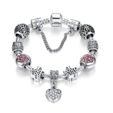 Russia Belarus Popular Women Bracelet 925 Silver Heart Charm Bracelet & Bangle With Vintage Silver Beads Jewelry 