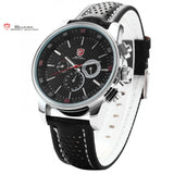 SHARK Sport Watch 6 Hands Clock Calendar Stainless Steel Case Black Leather Strap Relojes Men Quartz Wrist Tag Timepiece
