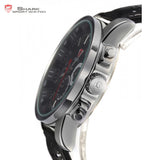 SHARK Sport Watch 6 Hands Clock Calendar Stainless Steel Case Black Leather Strap Relojes Men Quartz Wrist Tag Timepiece