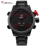SHARK Sport Watch Analog Digital LED Stainless Full Steel Black Red Date Day Alarm Men's Outdoor Quartz Military Watches