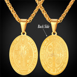 Saint Benedict Medal Pendant Necklace Charms Jewelry Gift Round Oval Stainless Steel/Gold Plated Chain Men/Women
